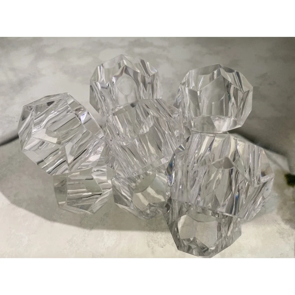 Vintage MCM Clear Lucite Acrylic Faceted Round Napkin Holder Rings Set of‎ 5 EUC